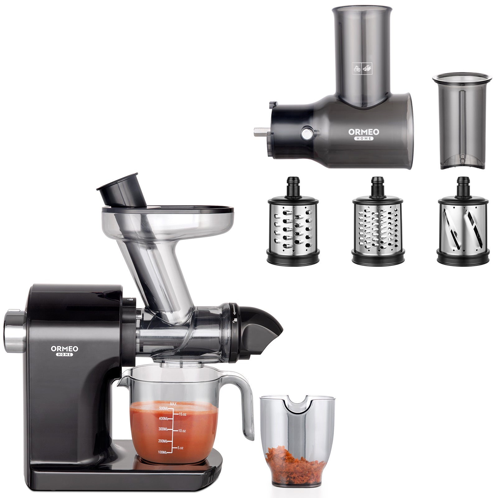 ORMEO Cold Press Juicer BZM1535 With Cup, Black and Silver