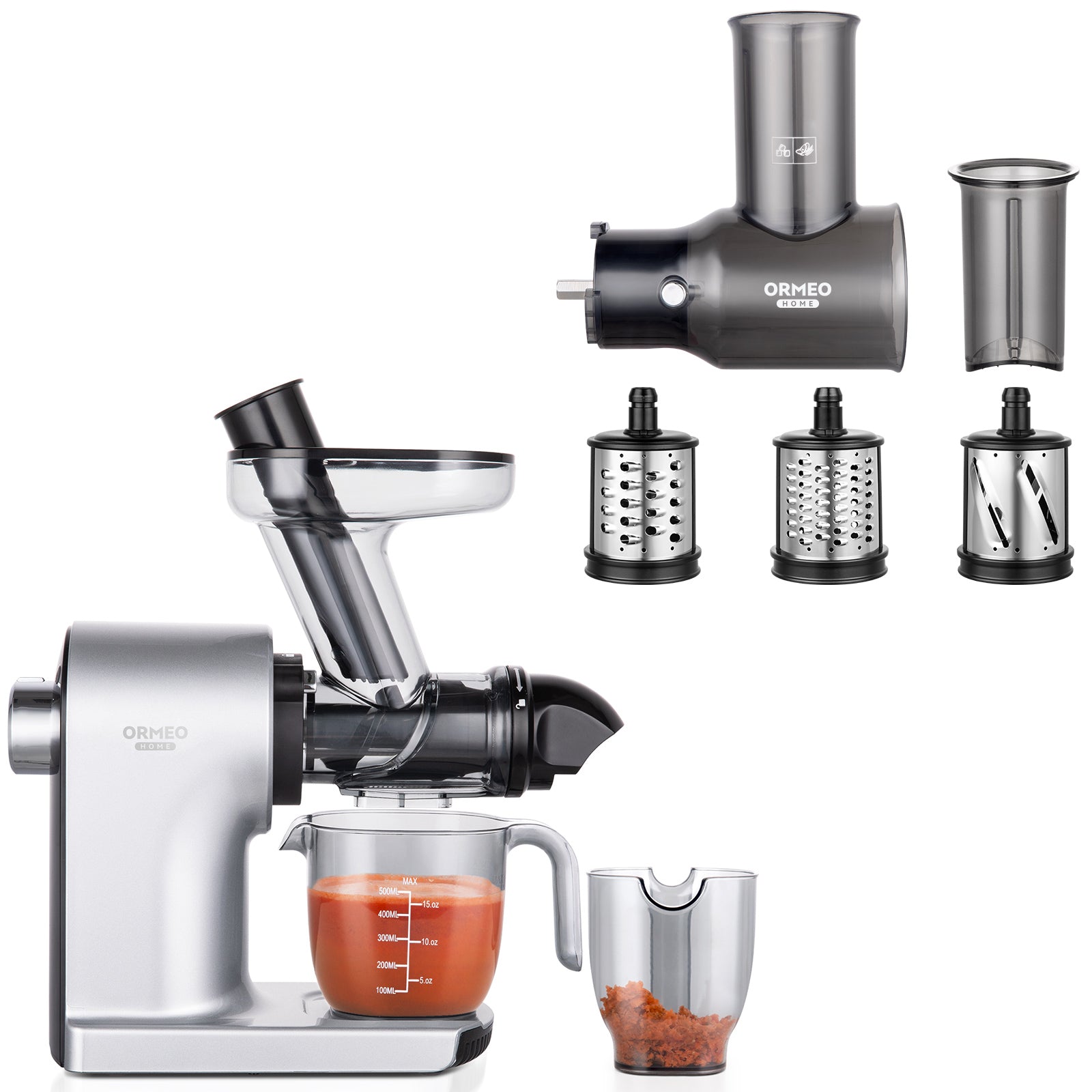 ORMEO Cold Press Juicer BZM1535 With Cup, Black and Silver
